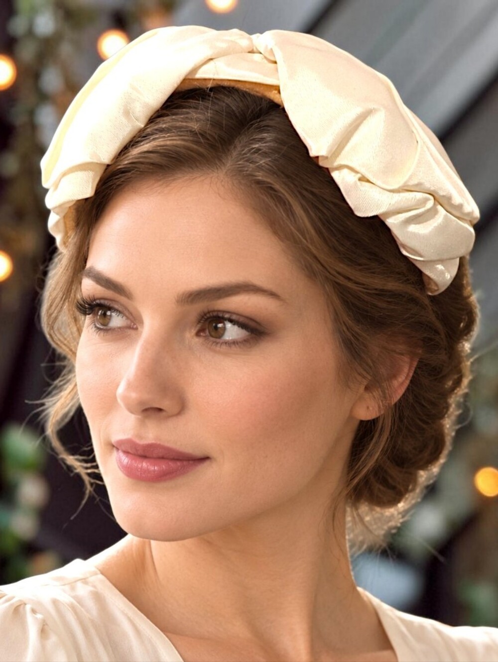 Vintage Ivory Folded Satin Half Hat Headband Fascinator Headpiece 1950s Bridal
